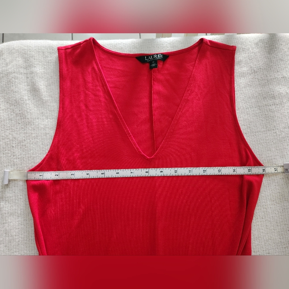 Lauren Ralph Lauren Red Deep V-neck Tie Front Sleeveless Dress Size M - Picture 6 of 8